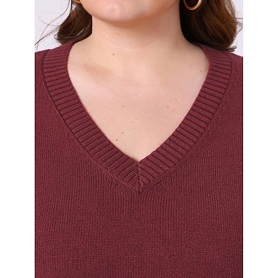 Plus Size Sweater for Women V Neck Long Sleeve Pullover Slit Hem Knit Fall Winter Blouse