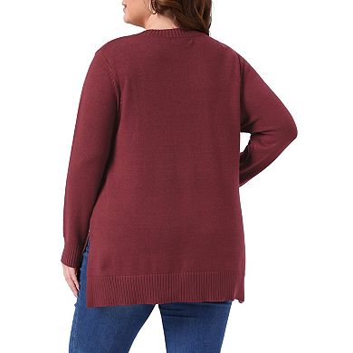 Plus Size Sweater for Women V Neck Long Sleeve Pullover Slit Hem Knit Fall Winter Blouse