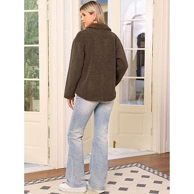 Faux Fur Jacket for Women's Peter Pan Collar Button Down Winter Warm Fuzzy Coat