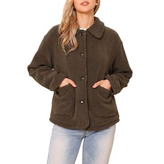 Faux Fur Jacket for Women's Peter Pan Collar Button Down Winter Warm Fuzzy Coat