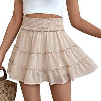 Womens Summer Flowy High Waist Skorts Ruffle Casual Cute Boho Beach Short Skirts Built-in Shorts