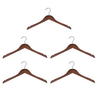 5 pc Wooden Pants Hangers, U-Notches Retro Coat Hanger with 360°Swivel Round Hook 17.32"x9.45"x0.47"