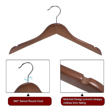 5pcs Wooden Pants Hangers, U-Notches Retro Coat Hanger with 360°Swivel Round Hook 17.32"x9.45"x0.47"