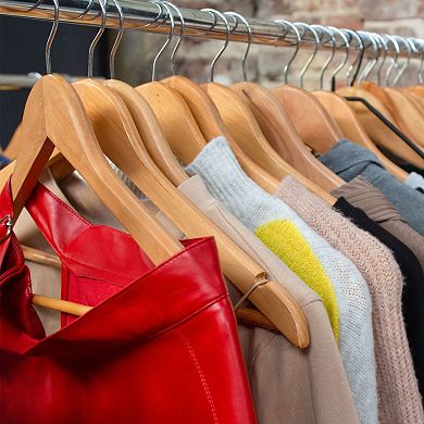 5pcs Wooden Pants Hangers, U-Notches Retro Coat Hanger with 360°Swivel Round Hook 17.32"x9.45"x0.47"