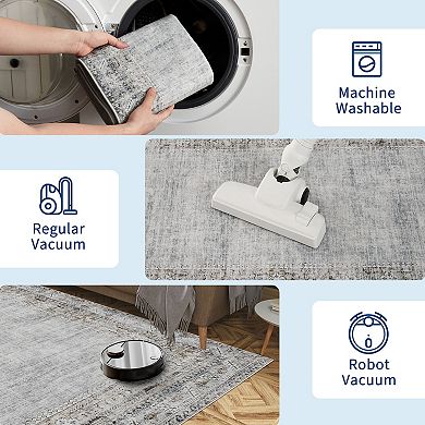 Garvee Machine Washable Vintage Area Rug Non Slip Foldable Carpet for Bedroom Living Room