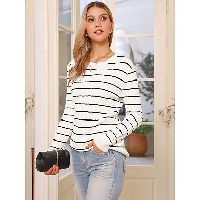 Casual Sweater for Women's Striped Round Neck Ribbed Work Fall Winter Trendy Sweaters
