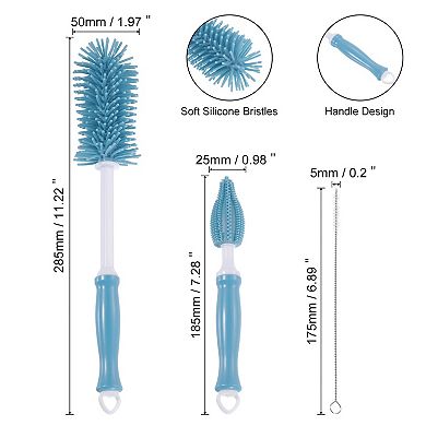 Silicone Bottle Cleaning Brush, Set of 3 Long Handle Bottles Brush Cleaner Kit Straw Cleaning Brush