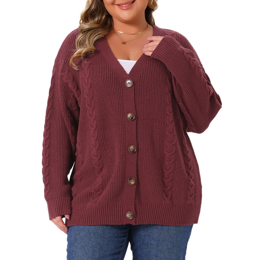 Plus Size Striped Knit Button Down Cardigan