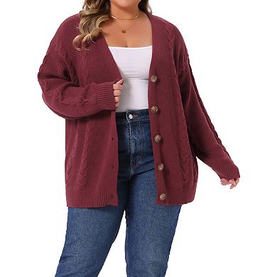 Plus Size Women's V Neck Button Down Cardigan Sweaters Long Sleeve Knit Cardigans Oversized Jacket