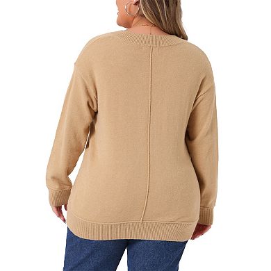Plus Size Sweater for Women Long Sleeve V Neck Fall Knit Casual Basic Pullover Sweater Tops