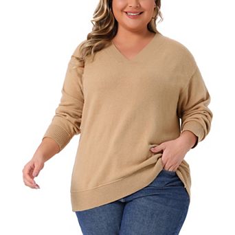 Plus Size Sweater for Women Long Sleeve V Neck Fall Knit Casual Basic Pullover Sweater Tops