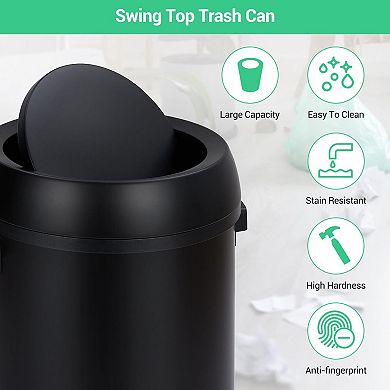 Rotating lid trash can, anti-fingerprint stainless steel trash can, suitable for outdoor home office
