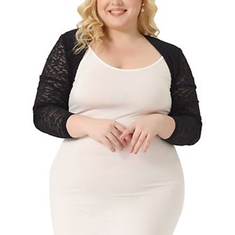 Plus Size Bolero Shrugs for Women Elegant Open Front Sheer Summer Crop Lace Floral Cardigans