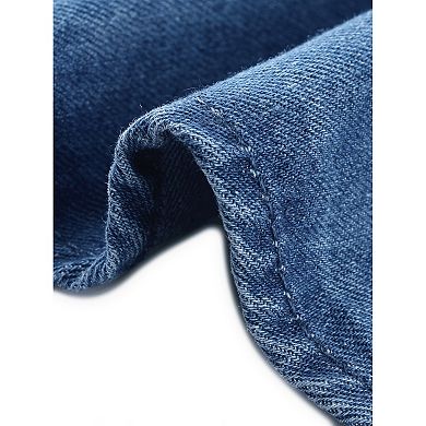 Plus Size Women's Denim Shacket Jacket Long Sleeve Color Block Hooded Jeans Shirt Jacket with Pocket