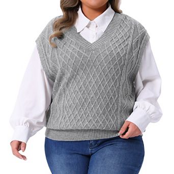 Plus Size Sweater Vest for Women V Neck Sleeveless Knit Solid Ribbed Pullover Sweaters Tops