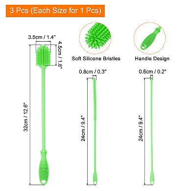 12.5" Silicone Bottle Brush with 2 Straw Brush, Cleaner Brushes for Cleaning Narrow Neck Containers