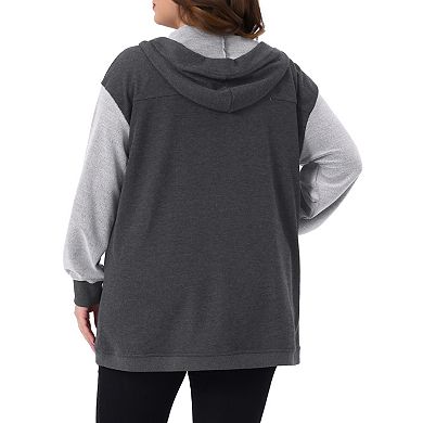 Plus Size Women's Hooded Open Front Sweatshirt Jacket with Pockets Oversized Long Sleeve Hoodies