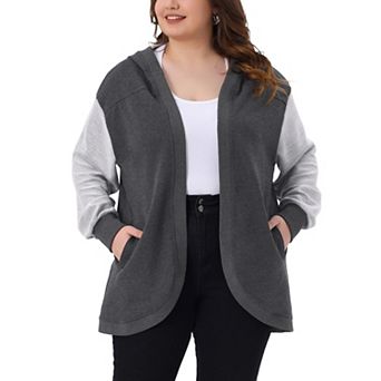 Plus Size Women's Hooded Open Front Sweatshirt Jacket with Pockets Oversized Long Sleeve Hoodies