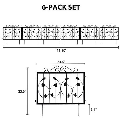 6-Pack Decorative Garden Fences, Metal Tall Fence Borders for Flower Beds, Patios, Yards