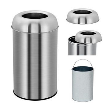 Stainless steel open trash can, heavy-duty commercial garbage bin, suitable for home offices