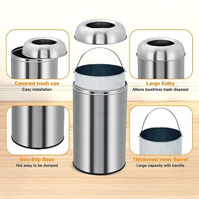 Stainless steel open trash can, heavy-duty commercial garbage bin, suitable for home offices