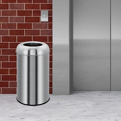 Stainless steel open trash can, heavy-duty commercial garbage bin, suitable for home offices