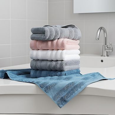 1Pc Cotton Hand Towel, Striped Pattern Decorative Comfort Towel for Bathroom, Travel 14" x 30"