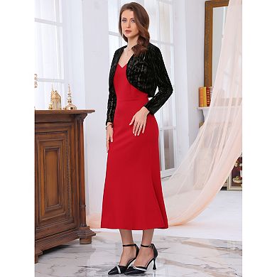 Women's Evening Shrug Velvet Gilding Long Sleeve Open Front Elegant Cocktail Bolero