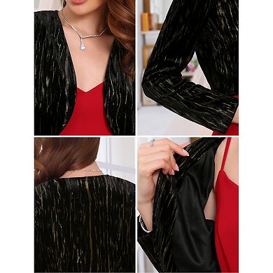 Women's Evening Shrug Velvet Gilding Long Sleeve Open Front Elegant Cocktail Bolero