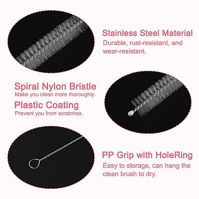 Straw Cleaner Brush, 8" Nylon Tube Pipe Cleaner, Stainless Steel Long Straw Brush for Drinking Straw