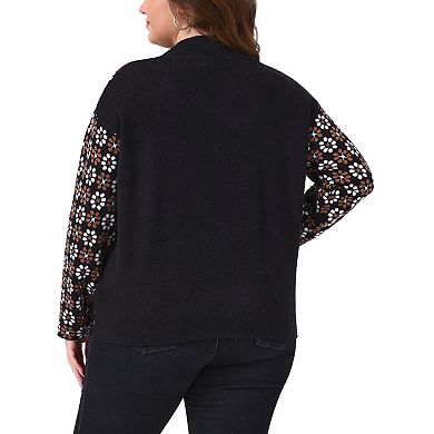 Women's Plus Size Floral Print Long Sleeve Sweaters Cozy Knit Mock Neck Pullover Fall Sweater Top