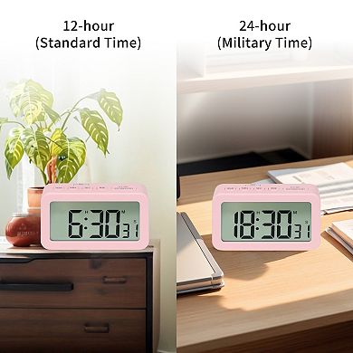 Small Loud Alarm Clock, Battery Operated for Bedroom, Snooze, 12/24H Desk Clock, 3.3x2x0.8 inch