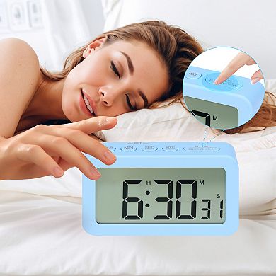 Small Loud Alarm Clock, Battery Operated for Bedroom, Snooze, 12/24H Desk Clock, 3.3x2x0.8 inch