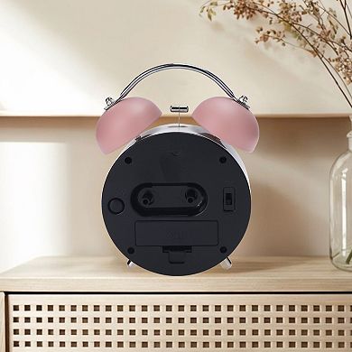 Old Fashioned Circle Loud Alarm Clock with Night Light Battery Operated, 5.9x4.3x2 inch