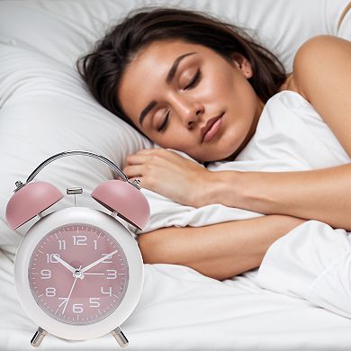 Old Fashioned Circle Loud Alarm Clock with Night Light Battery Operated, 5.9x4.3x2 inch