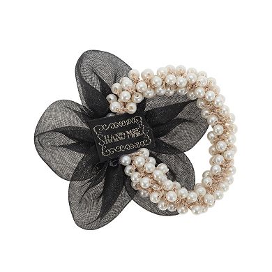 Floral Rhinestone Faux Pearl Hair Ties 1 Pc