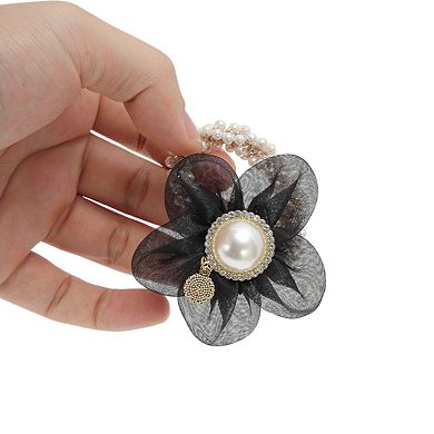 Floral Rhinestone Faux Pearl Hair Ties 1 Pc