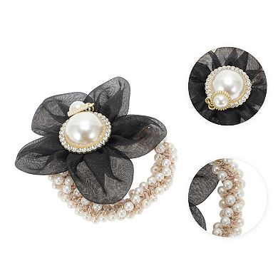 Floral Rhinestone Faux Pearl Hair Ties 1 Pc