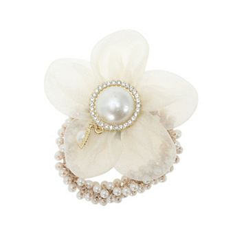 Floral Rhinestone Faux Pearl Hair Ties 1 pc