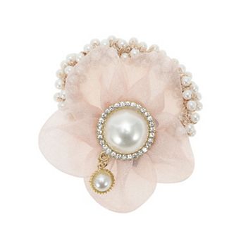 Floral Rhinestone Faux Pearl Hair Ties 1 pc