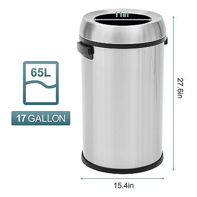 Stainless steel trash can, commercial round open trash can, suitable for outdoor, home, office