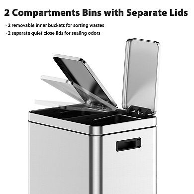 Hands free stainless steel fingerprint resistant trash can with soft lid, universal
