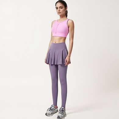 Women's High Waist Leggings with Attached Flowy Skirt Overlay for Active and Casual Wear