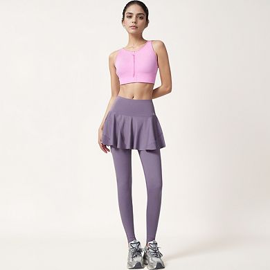 Women's High Waist Leggings with Attached Flowy Skirt Overlay for Active and Casual Wear