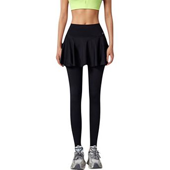 Women's High Waist Leggings with Attached Flowy Skirt Overlay for Active and Casual Wear