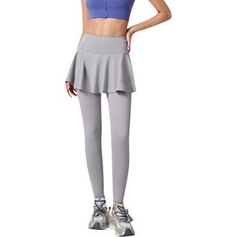Women's High Waist Leggings with Attached Flowy Skirt Overlay for Active and Casual Wear