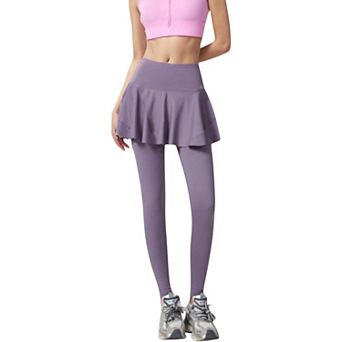 Women's High Waist Leggings with Attached Flowy Skirt Overlay for Active and Casual Wear