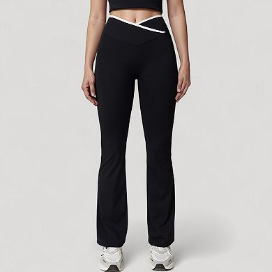 Women's Flare Leg Yoga Pants with Crossover High Waistband and Four-Way Stretch Fabric