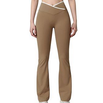 Women's Flare Leg Yoga Pants with Crossover High Waistband and Four-Way Stretch Fabric