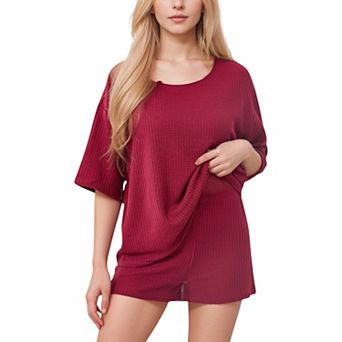 Women's Waffle Knit Short Sleeve Lounge Top and Shorts Set with Relaxed Fit